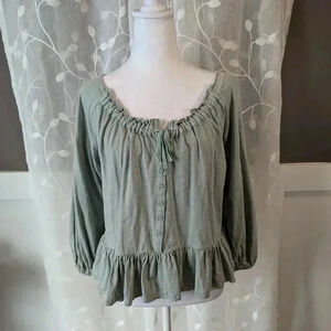 Hem & Thread Green Ruffle Blouse Small